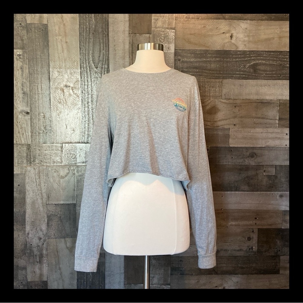 VANS Off The Wall gray crop top large Y2K skater surf California rainbow summer